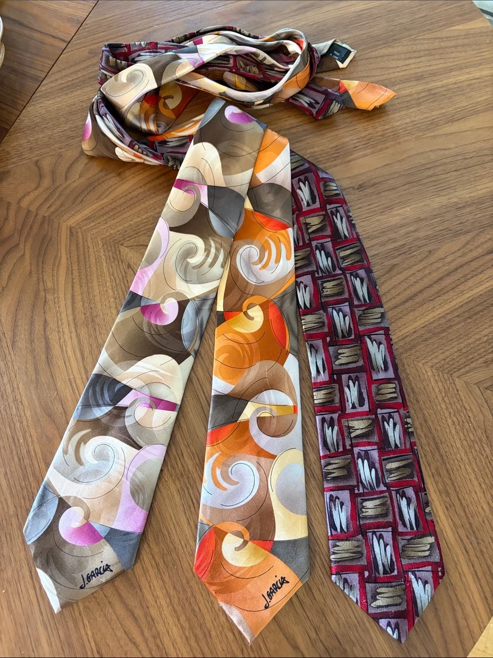 J Garcia Multi-Color Silk Ties Set of 3 Megalisths & Emerging Elephant